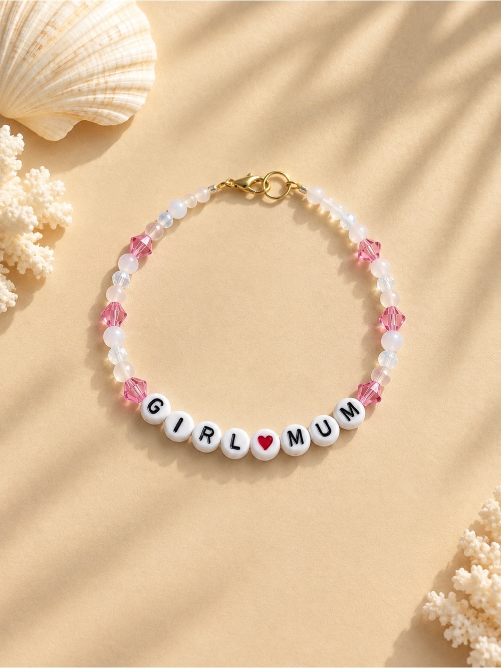 GIRL♡MUM Pink Beaded Name Bracelet